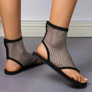 COPY - Shimmering Flat Thong Shoes with Faux Leather Upper